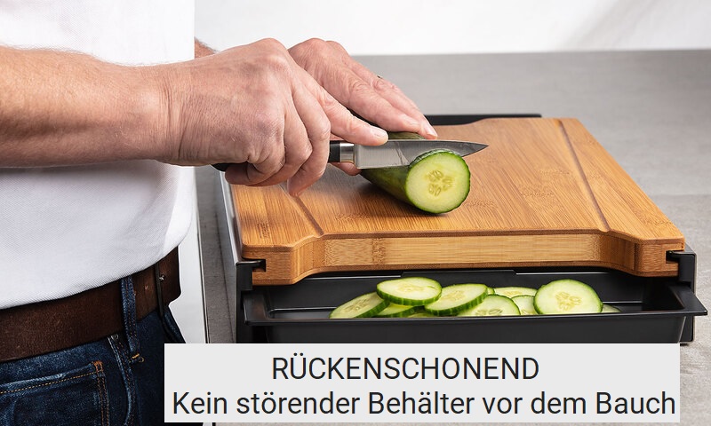 Schneidebrett mit Auffangschalen Bambusfür rückenschonendes Arbeiten