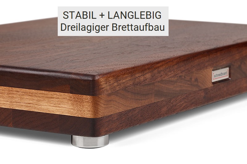 Massivholzschneidebrett dreilagig mit Edelstahlfuß