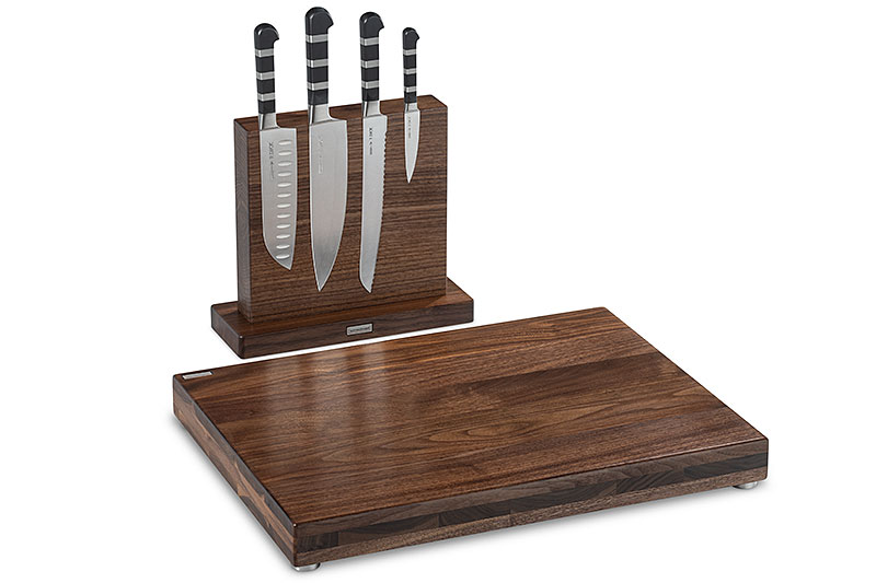 Messerblock inkl.4 Messer + Schneidboard Nussbaum Premium