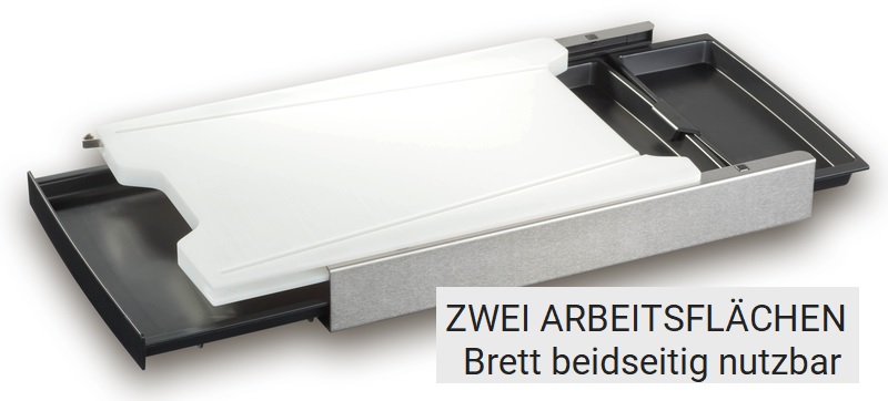 Schneidebrett mit Auffangschale in Kunststoff halb geöffnet