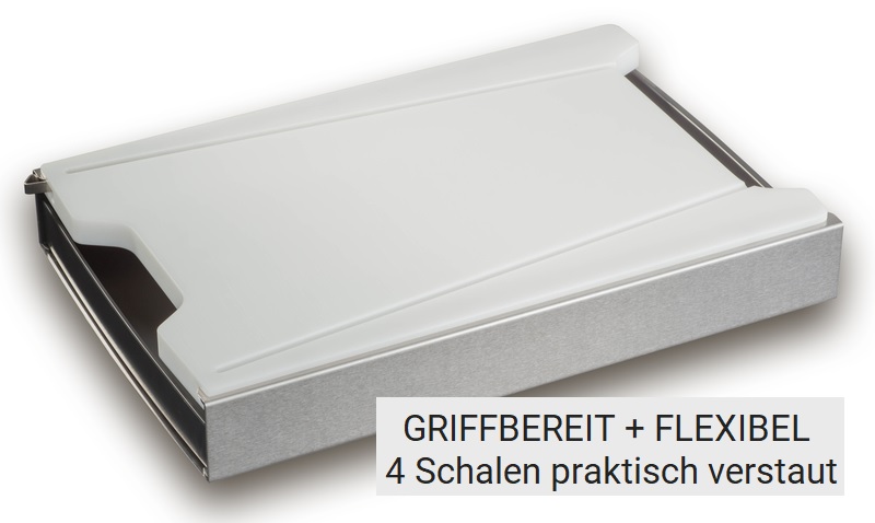 Schneidebrett mit Auffangschale in Kunststoff geschlossen