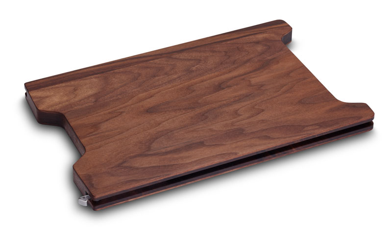 Auflage Nussbaum für Schneidebrett mit Auffangschale Unterseite