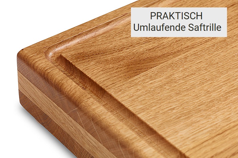 Massivholzschneidebrett Eiche dreilagig mit Saftrille