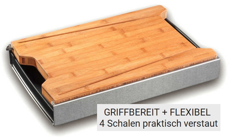 Schneidebrett mit Auffangschalen in Bambus