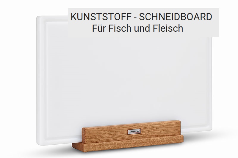 Schneidebrett Kunststoff mit Saftrille aufrecht stehend in Halter Eiche