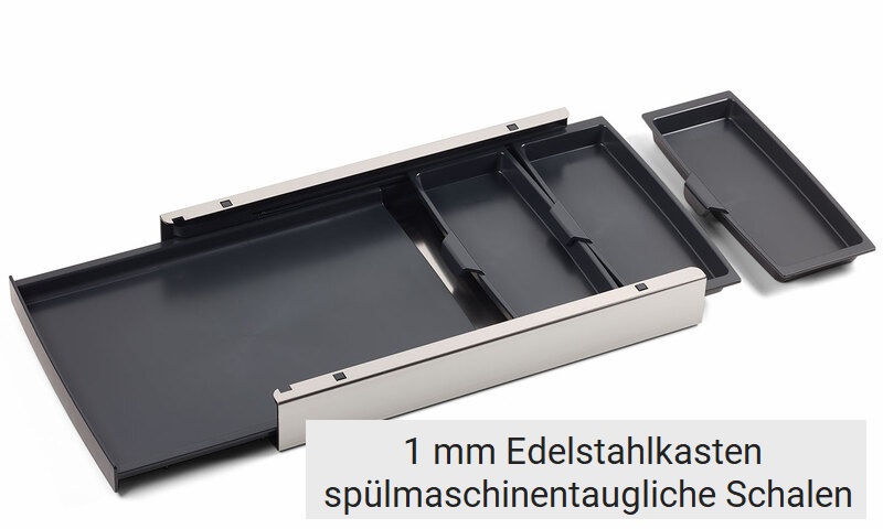 Edelstahlkasten mit 1 großen und 3 kleinen Auffangschalen