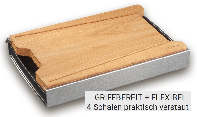 Schneidebrett mit Auffangschalen in Eiche geschlossen