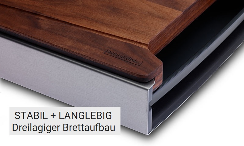 Edelstahlkasten mit Schublade und Auflage Nussbaum