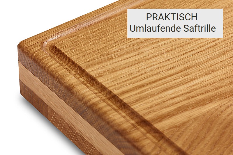 Massivholzschneidebret Eiche dreilagig und Saftrille