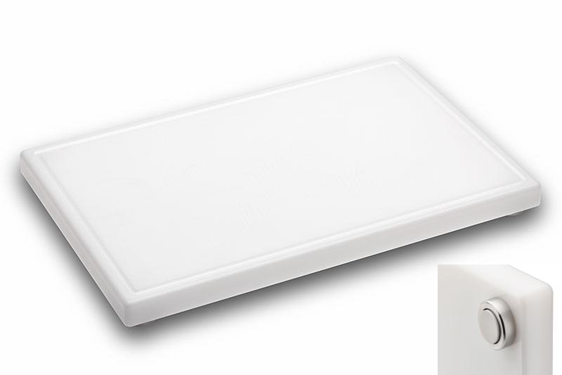 Schneidboard Kunststoff Schneidebrett Kunststoff mit Detail Edelstahlfuß